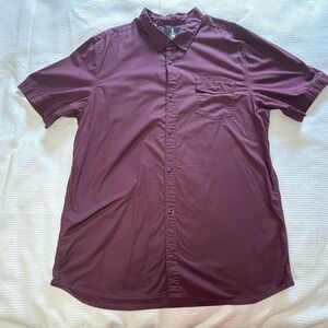 i Jeans by Buffalo Men's Burgundy Cotton Short Sleeve Button-Down Shirt Size XXL